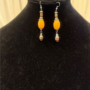 Elegant Yellow, Brown and Silver Dangle Earrings